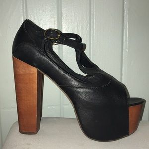 Jeffrey Campbell Foxy Black Leather Size 5.5